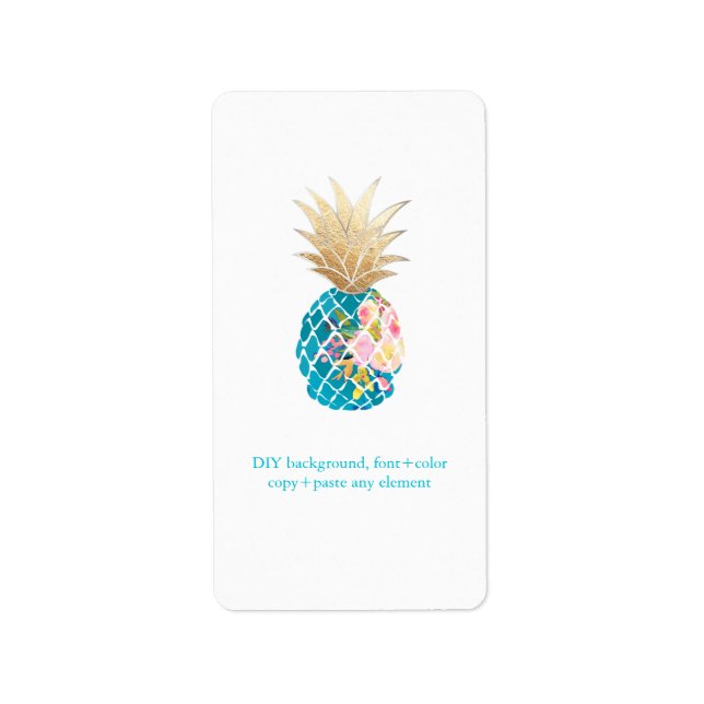 PixDezines Aloha Pineapple Faux Foil Wine Labels (Front)