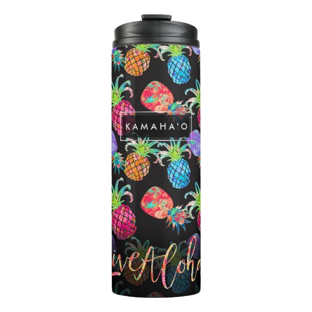 PIXDEZINES ALOHA PINEAPPLE FAUX GOLD FOIL THERMAL TUMBLER (Front)