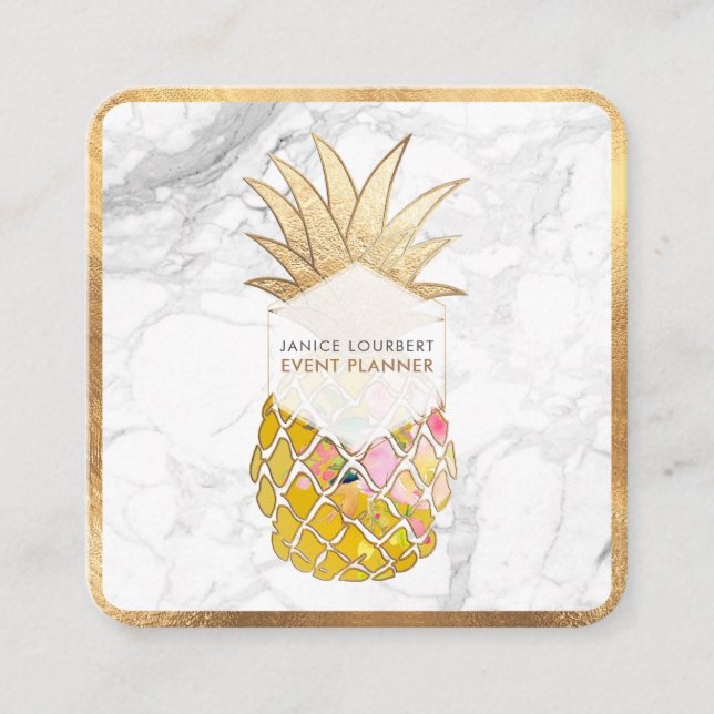 PixDezines ALOHA PINEAPPLE/FAUX GOLD/MARBLE Square Business Card (Front)