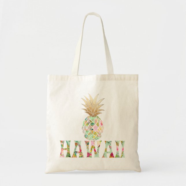 PixDezines Aloha Pineapple+Faux Gold Tote Bag (Front)