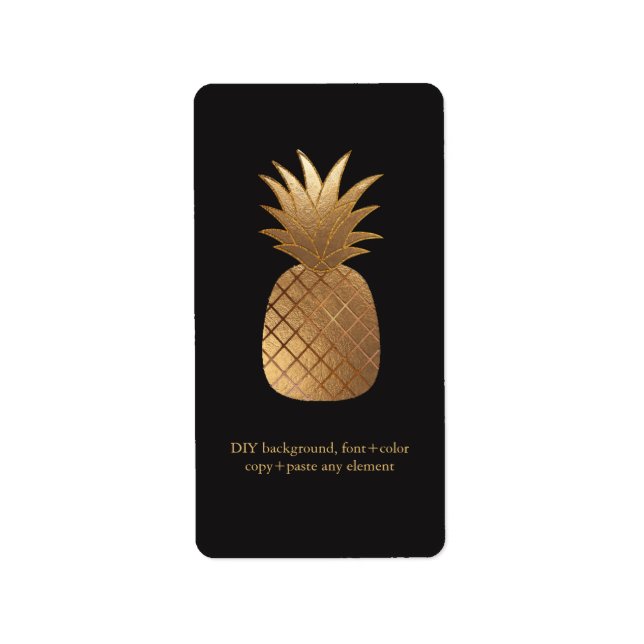 PixDezines Aloha Pineapple Faux Gold Wine Labels (Front)