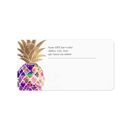 PixDezines Aloha Pineapple+Floral Watercolor Address Label