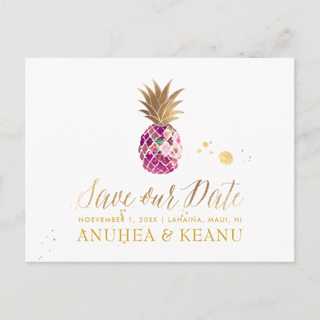 PixDezines Aloha Pineapple/Masala RedSave the Date Announcement Postcard (Front)