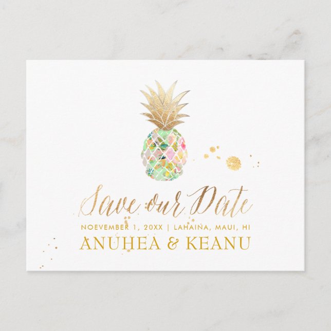 PixDezines Aloha Pineapple/Mint/Save the Date Announcement Postcard (Front)