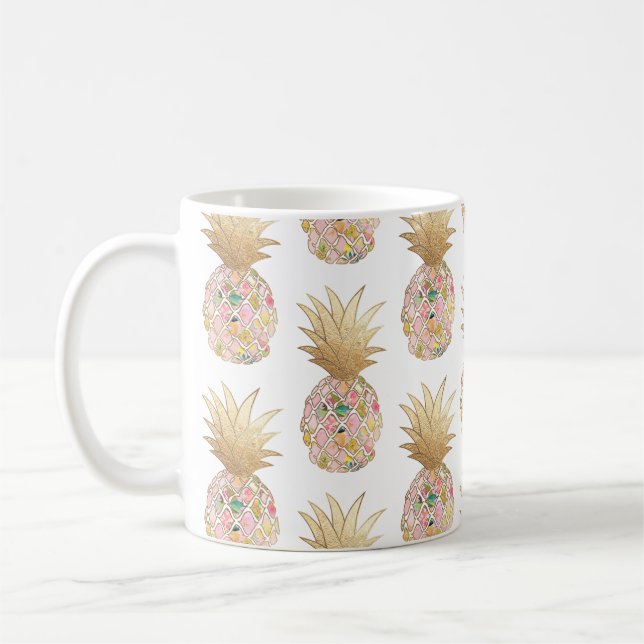 PixDezines Aloha Pineapple+Pink+Faux Gold Coffee Mug (Left)