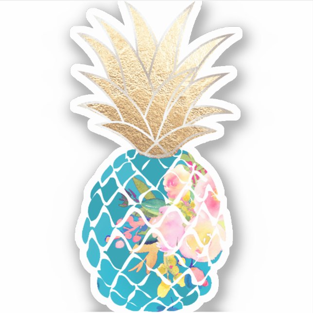 PixDezines Aloha Pineapple, Teal+Faux Gold (Front)