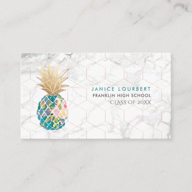 PixDezines ALOHA PINEAPPLE/TEAL/FAUX GOLD Calling Card (Front)