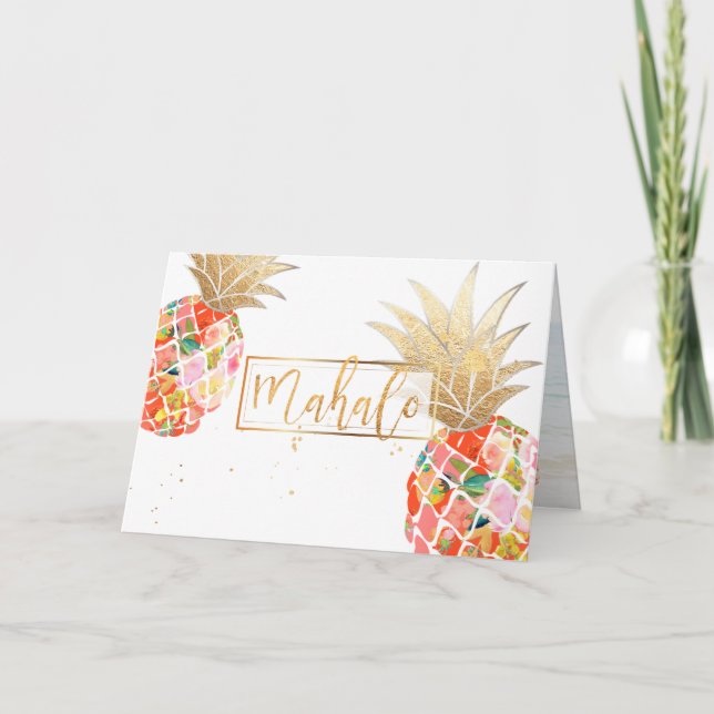 PixDezines Aloha Pineapples/Coral/Mahalo Thank You Card (Front)