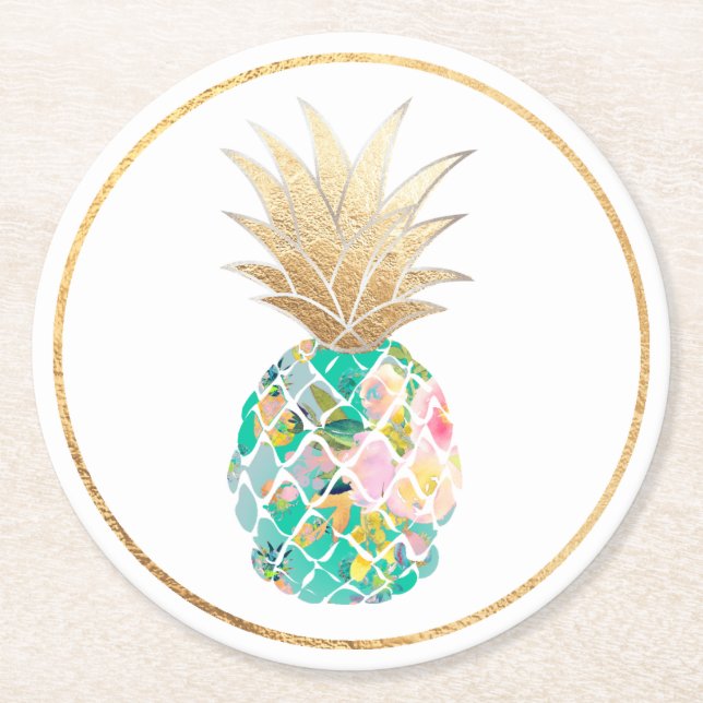 PixDezines Aloha Pineapples/DIY background Round Paper Coaster (Front)