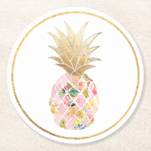 PixDezines Aloha Pineapples/DIY background Round Paper Coaster
