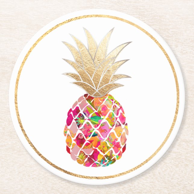 PixDezines Aloha Pineapples/DIY background Round Paper Coaster (Front)