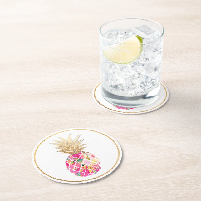 PixDezines Aloha Pineapples/DIY background Round Paper Coaster (Insitu)