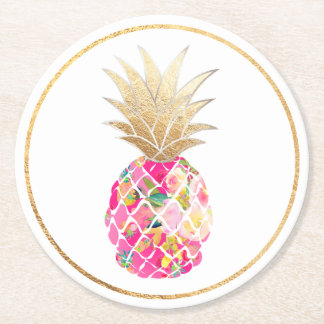 PixDezines Aloha Pineapples/DIY background Round Paper Coaster