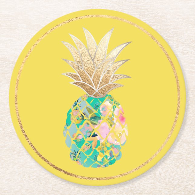 PixDezines Aloha Pineapples/DIY background Round Paper Coaster (Front)