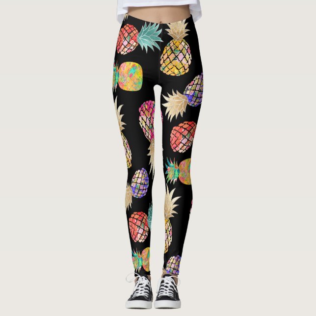 PixDezines Aloha Pineapples/DIY Bckgrnd Colour Leggings (Front)