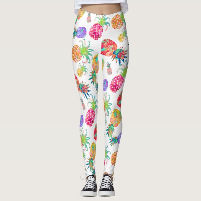 PixDezines Aloha Pineapples/DIY Bckgrnd Colour Leggings (Front)