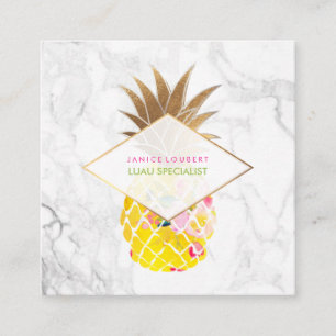 PixDezines Aloha Pineapples/Gold/Marble Square Business Card