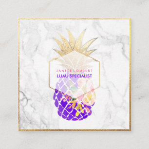 PixDezines Aloha Pineapples/Gold/Marble Square Business Card