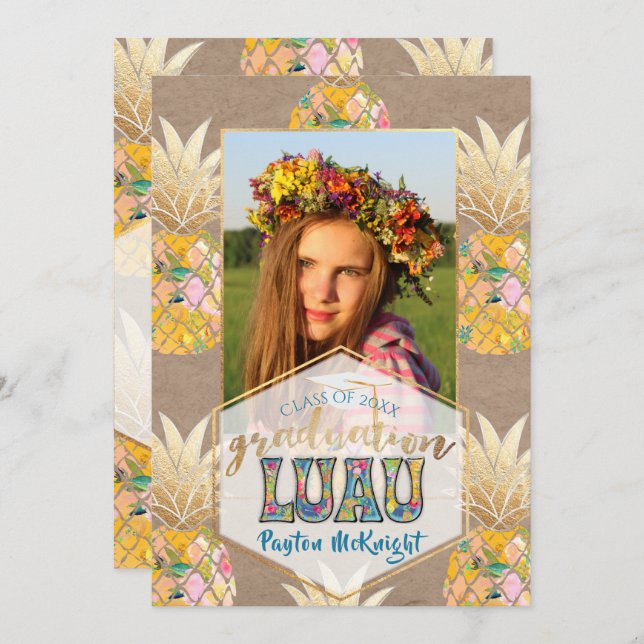 PixDezines Aloha Pineapples, Graduation Luau Invitation (Front/Back)