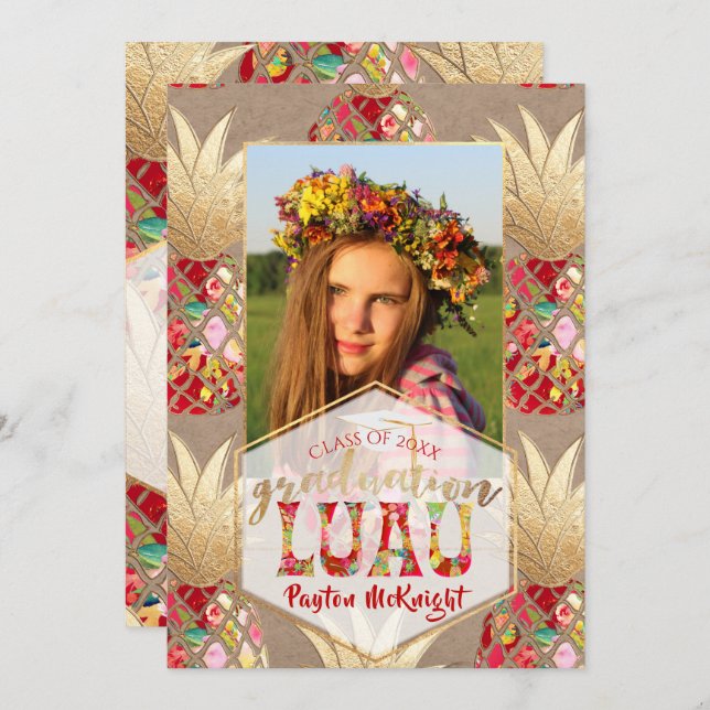 PixDezines Aloha Pineapples, Graduation Luau Invitation (Front/Back)