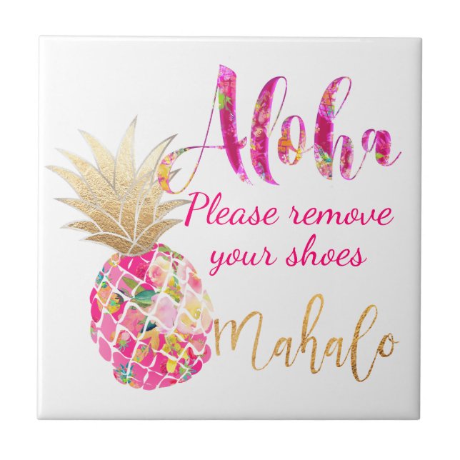 PixDezines Aloha Pineapples, hot pink Ceramic Tile (Front)
