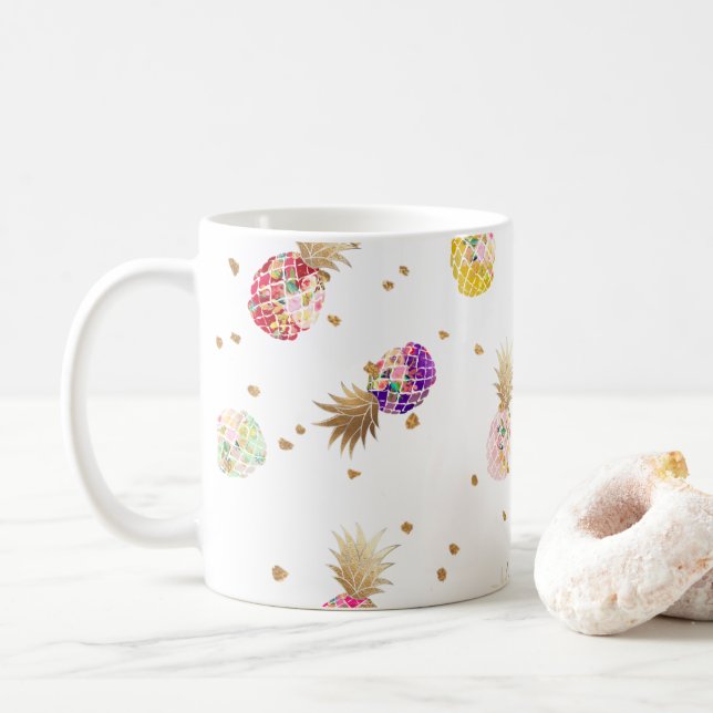 PixDezines Aloha Pineapples Pattern Coffee Mug (With Donut)