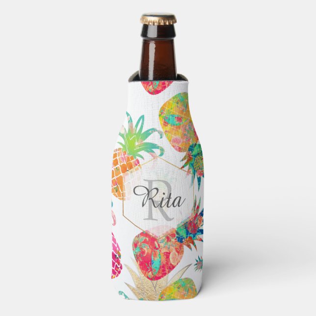 PixDezines Aloha Pineapples Pattern/DIY background Bottle Cooler (Bottle Front)