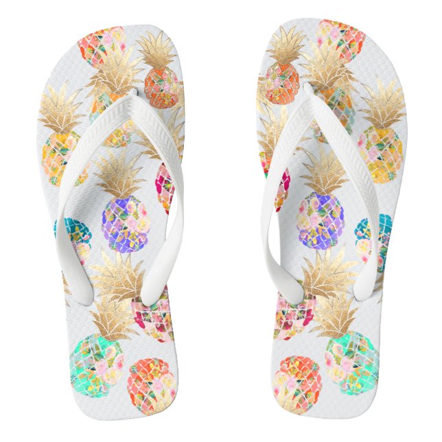 PixDezines Aloha Pineapples Pattern Thongs (Footbed)