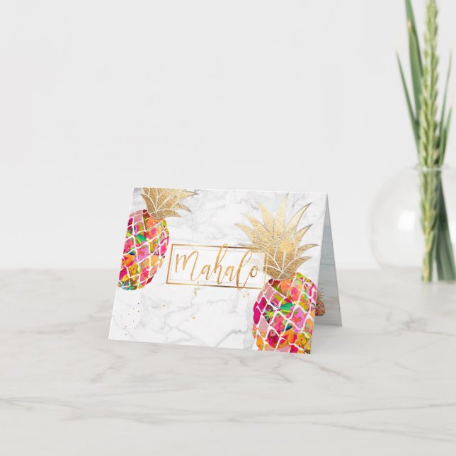 PixDezines Aloha Pineapples/Pink/Mahalo Thank You Card (Front)