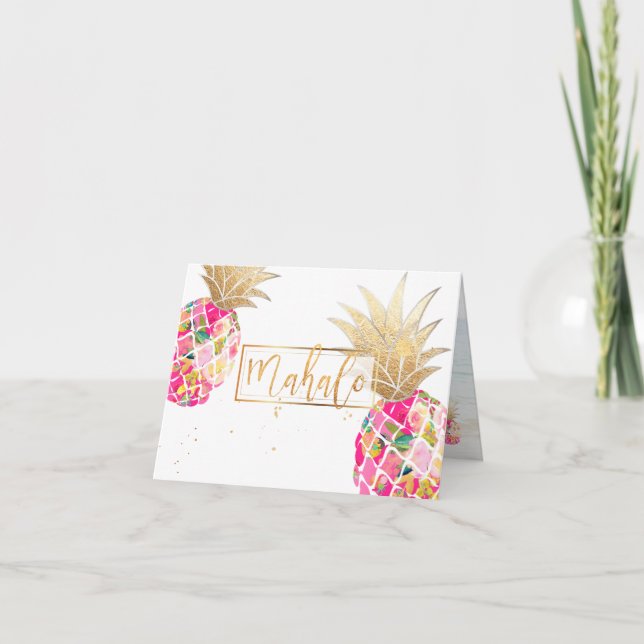 PixDezines Aloha Pineapples/Pink/Mahalo Thank You Card (Front)