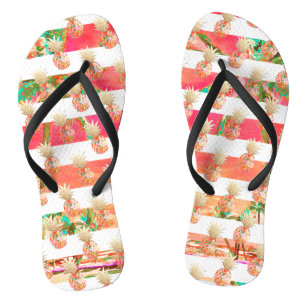PixDezines Aloha Pineapples+Stripes Flip Flops