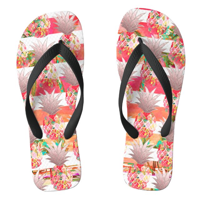 PixDezines Aloha Pineapples+Stripes Thongs (Footbed)