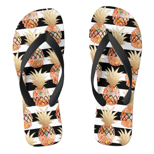 PixDezines Aloha Pineapples+Stripes Thongs (Footbed)