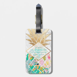 PixDezines Aloha Pineapples+White Marble Luggage Tag