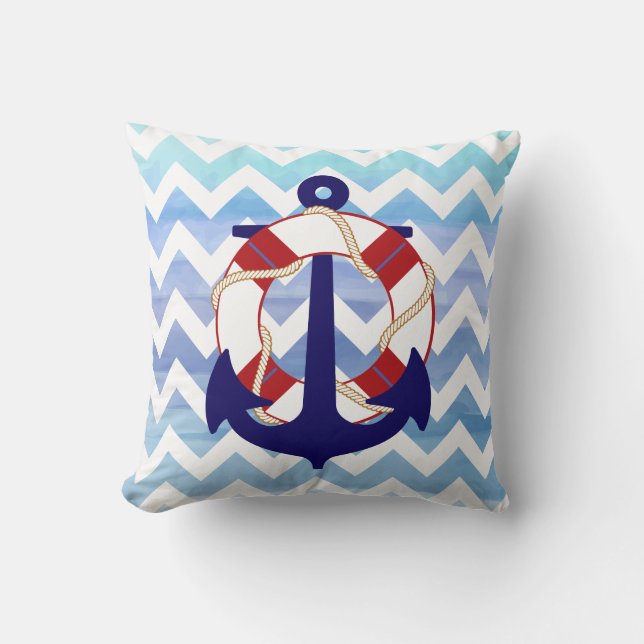 PixDezines anchor/nautical/chevron/watercolor Cushion (Front)
