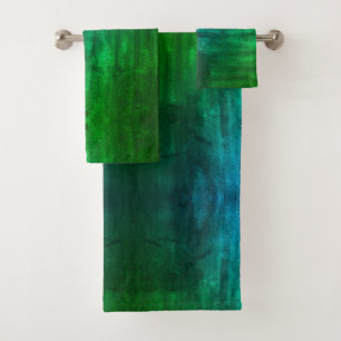 PixDezines Aqua+Emerald Green Watercolor Bath Towel Set
