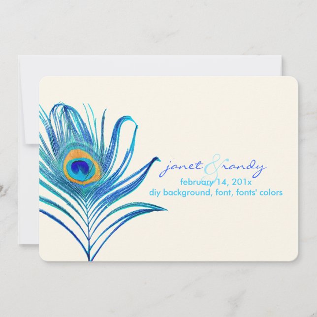 PixDezines aqua peacock feather/DIY colour Invitation (Front)