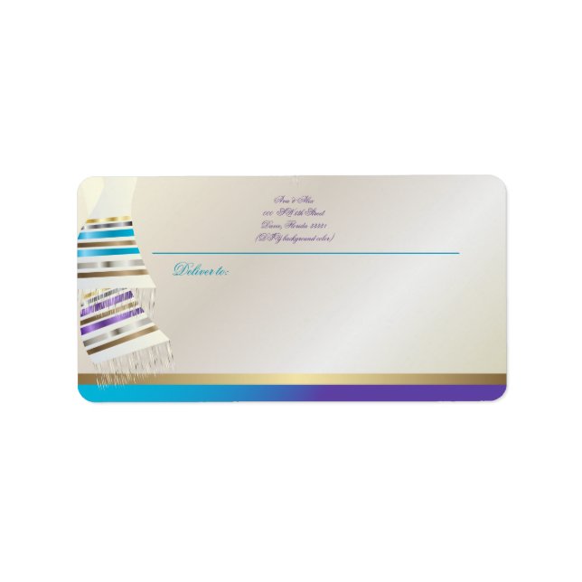 ✡ PixDezines Aqua/Purple Tallits Label (Front)