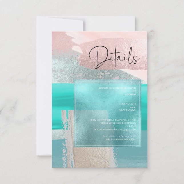 PixDezines Aqua+Rose Gold Modern Art Details Cards (Front)