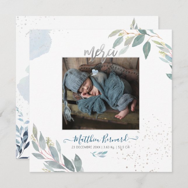 PixDezines Aquarelle Faire-part de NaissanceGarçon Invitation (Front/Back)