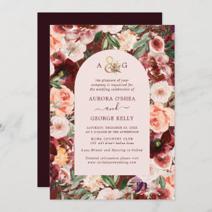 PixDezines Autumn Love H2 Marsala Red Flowers Invitation