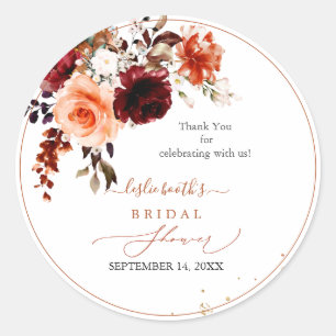 PixDezines Autumn Watercolor Flowers Bridal Shower Classic Round Sticker