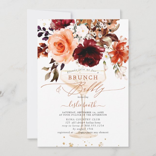 PixDezines Autumn Watercolor Flowers Brunch Bubbly Invitation (Front)