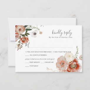 PixDezines Autumn Watercolor Flowers Marsala RSVP Invitation