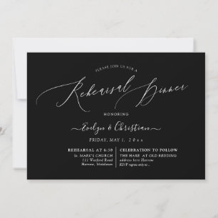 PixDezines B&W Luxe Calligraphy Rehearsal Dinner Invitation