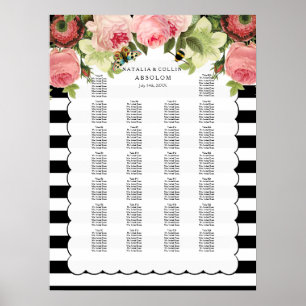 PixDezines b+w stripes+vintage roses/seating chart