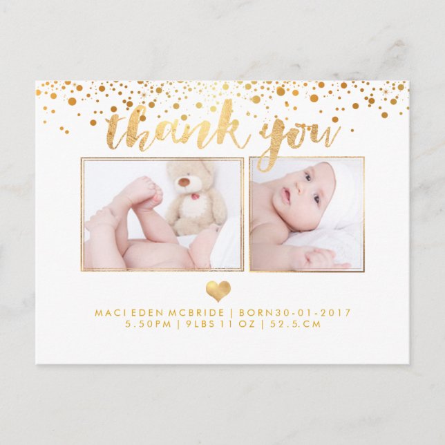 PixDezines Baby Shower Thank You/Dazzled Faux Gold Announcement Postcard (Front)