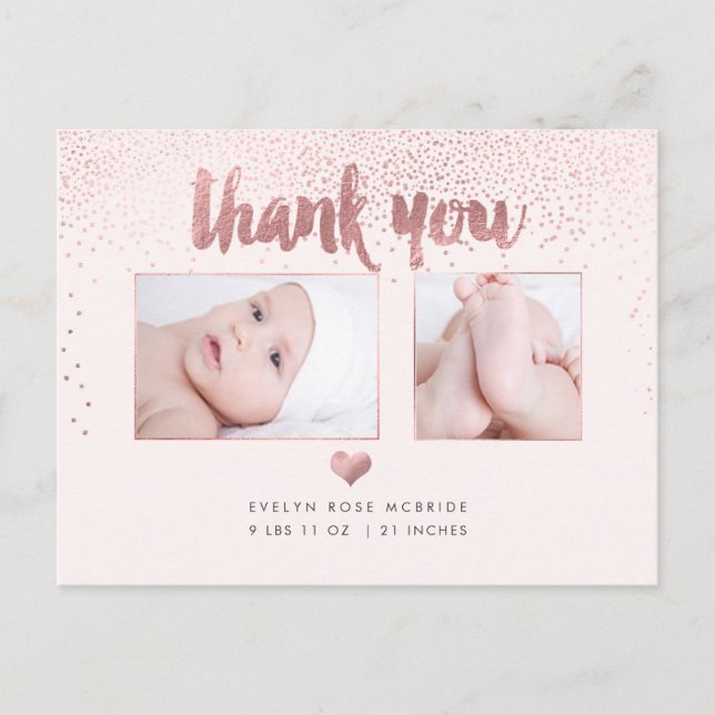 PixDezines Baby Shower Thank You/Faux Rose Gold Announcement Postcard (Front)