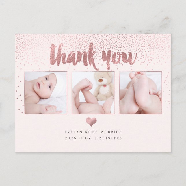 PixDezines Baby Shower Thank You/Faux Rose Gold Postcard (Front)