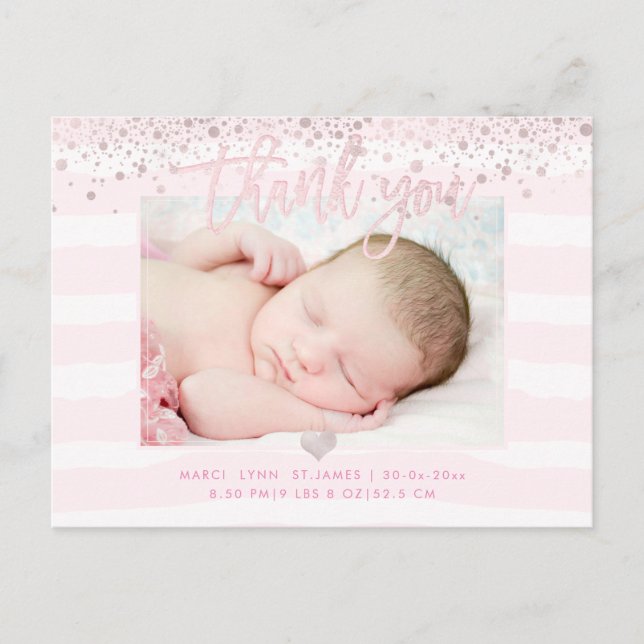 PixDezines Baby Thank You/Blush Pink Confetti Postcard (Front)